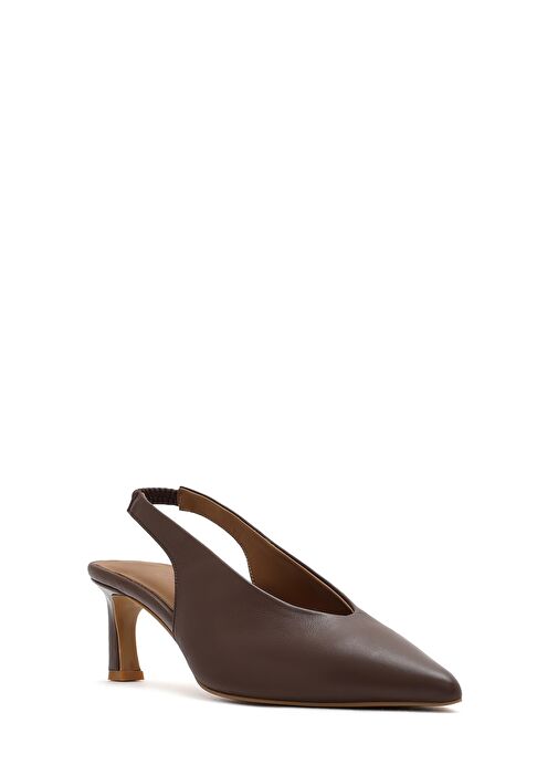 Kadın Kahverengi Arkası Açık Lastikli Kısa Topuklu Deri Ayakkabı 25SFD132218 - Görsel 8