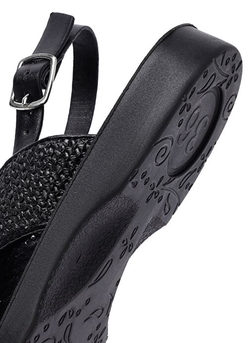 Kadın Siyah Taşlı Hasır Sandalet 25SFE4648M7 - Görsel 9