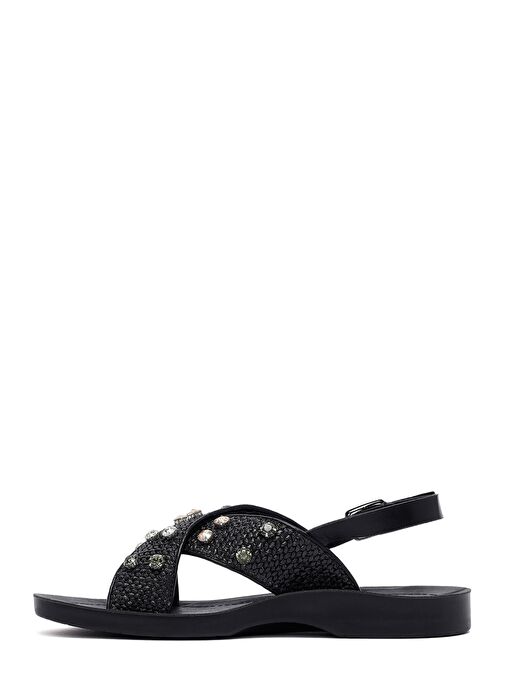 Kadın Siyah Taşlı Hasır Sandalet 25SFE4648M7 - Görsel 3