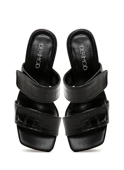 Kadın Siyah Kalın Topuklu Kroko Terlik 25SFE4000E3 - Görsel 8