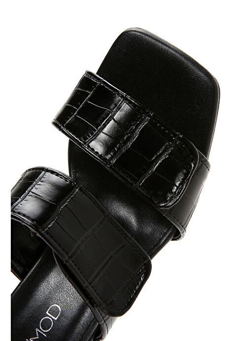 Kadın Siyah Kalın Topuklu Kroko Terlik 25SFE4000E3 - Görsel 9