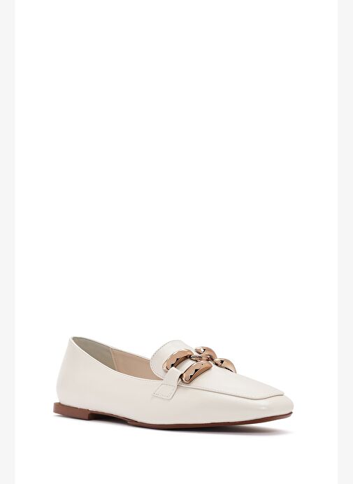 Kadın Beyaz Tokalı Maskülen Loafer 25SFE400418 - Görsel 3