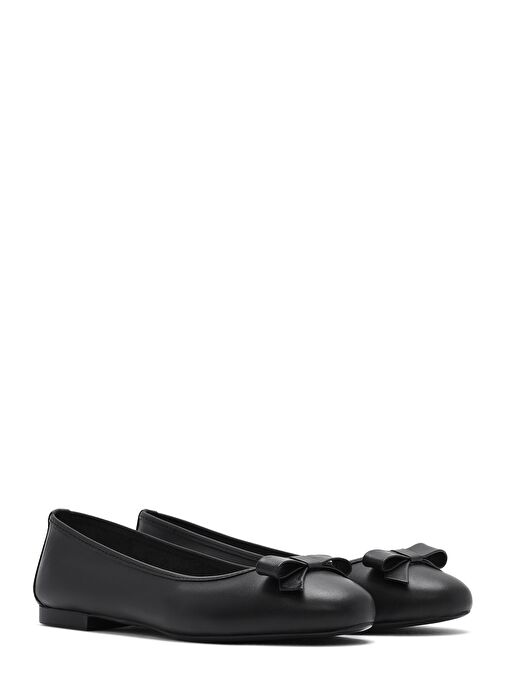 Kadın Siyah Fiyonklu Deri Babet 25SFD291218 - Görsel 4