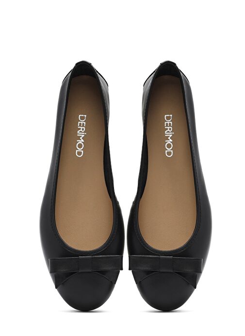 Kadın Siyah Fiyonklu Deri Babet 25SFD291218 - Görsel 8