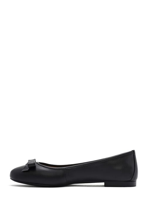 Kadın Siyah Fiyonklu Deri Babet 25SFD291218 - Görsel 3