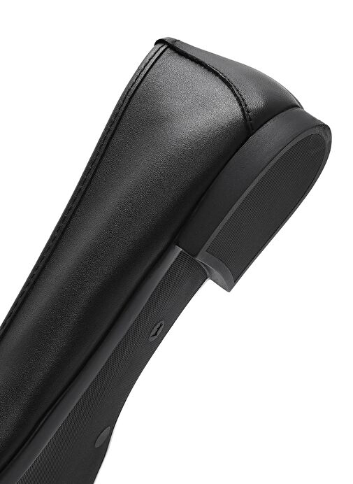 Kadın Siyah Fiyonklu Deri Babet 25SFD291218 - Görsel 9