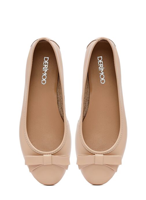 Kadın Bej Fiyonklu Deri Babet 25SFD291218 - Görsel 8