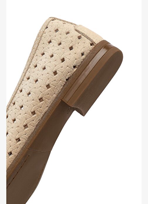 Kadın Bej Desenli Süet Deri Babet 25SFD291310 - Görsel 9