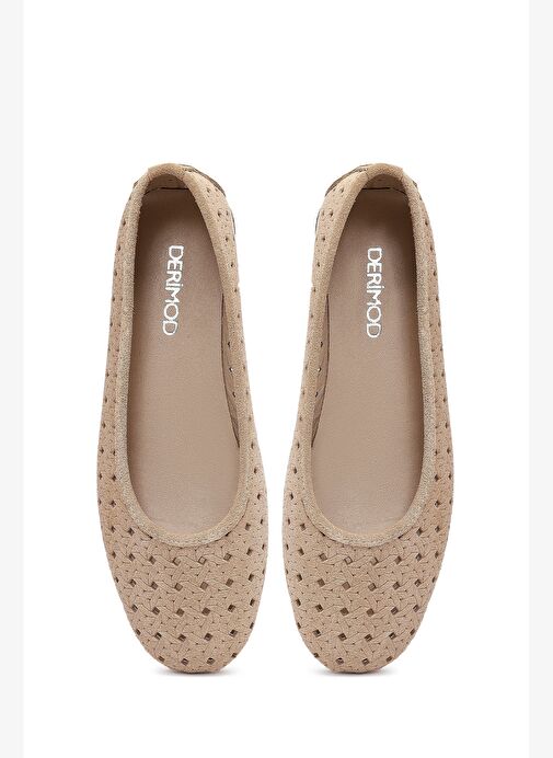 Kadın Bej Desenli Süet Deri Babet 25SFD291310 - Görsel 8