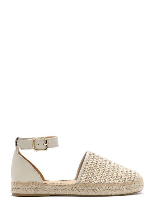 Kadın Bej Bilekten Tokalı Hasır Deri Espadril Sandalet 25SFD4573M7 - Görsel 2