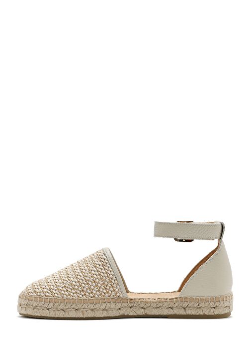 Kadın Bej Bilekten Tokalı Hasır Deri Espadril Sandalet 25SFD4573M7 - Görsel 3