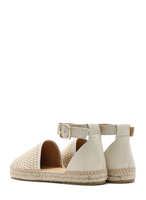 Kadın Bej Bilekten Tokalı Hasır Deri Espadril Sandalet 25SFD4573M7 - Görsel 6