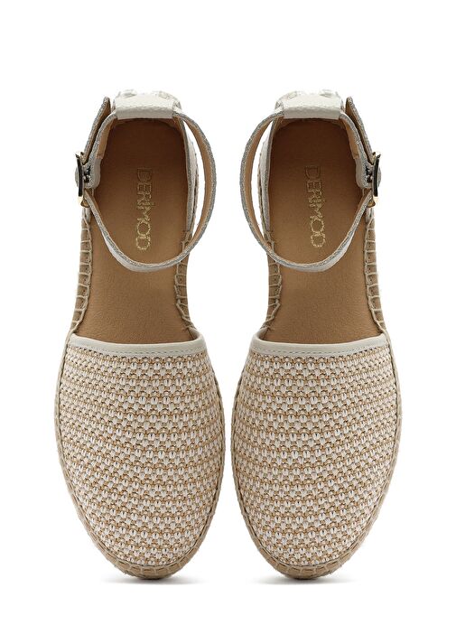 Kadın Bej Bilekten Tokalı Hasır Deri Espadril Sandalet 25SFD4573M7 - Görsel 8