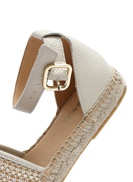 Kadın Bej Bilekten Tokalı Hasır Deri Espadril Sandalet 25SFD4573M7 - Görsel 9