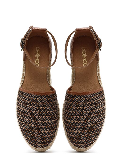 Kadın Taba Bilekten Tokalı Hasır Deri Espadril Sandalet 25SFD4573M7 - Görsel 8