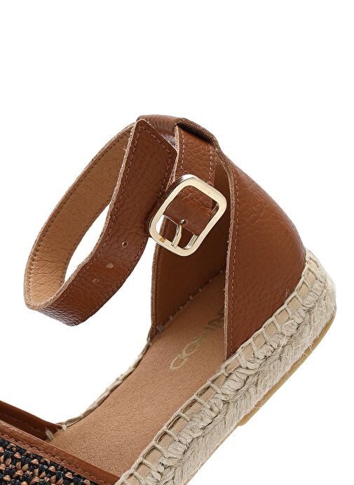 Kadın Taba Bilekten Tokalı Hasır Deri Espadril Sandalet 25SFD4573M7 - Görsel 9