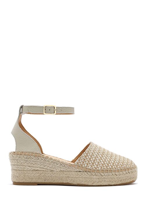 Kadın Bej Bilekten Tokalı Dolgu Topuklu Hasır Deri Espadril Sandalet 25SFD4574M7 - Görsel 2