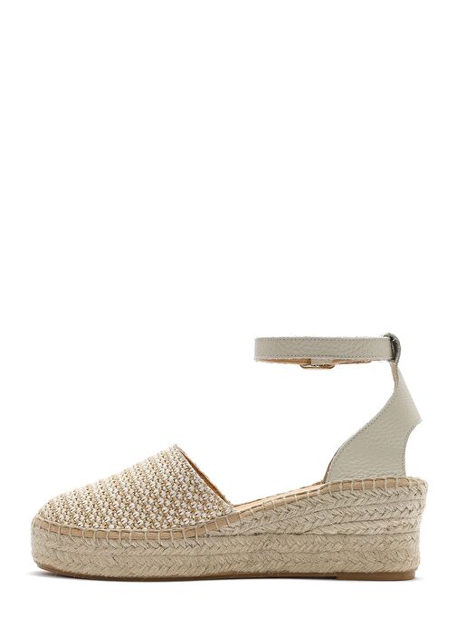 Kadın Bej Bilekten Tokalı Dolgu Topuklu Hasır Deri Espadril Sandalet 25SFD4574M7 - Görsel 4