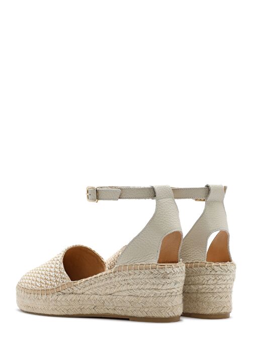 Kadın Bej Bilekten Tokalı Dolgu Topuklu Hasır Deri Espadril Sandalet 25SFD4574M7 - Görsel 7