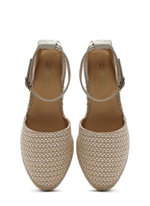 Kadın Bej Bilekten Tokalı Dolgu Topuklu Hasır Deri Espadril Sandalet 25SFD4574M7 - Görsel 9