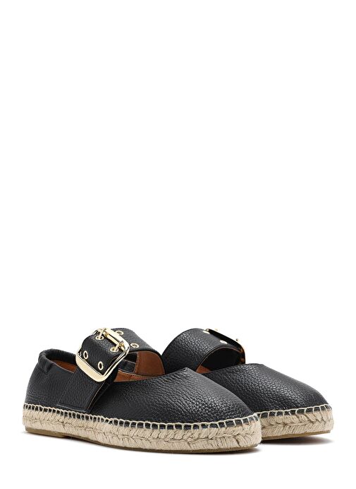 Kadın Siyah Tokalı Deri Espadril 25SFD4570FT - Görsel 4