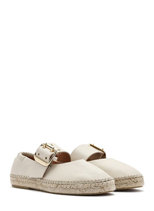 Kadın Krem Tokalı Deri Espadril 25SFD4570FT - Görsel 4