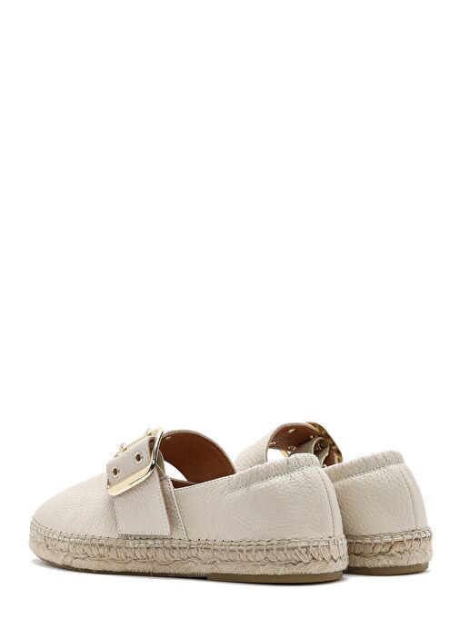 Kadın Krem Tokalı Deri Espadril 25SFD4570FT - Görsel 6