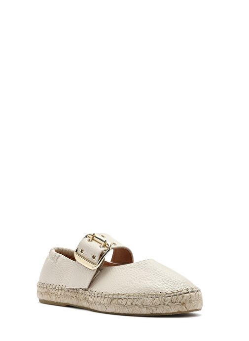 Kadın Krem Tokalı Deri Espadril 25SFD4570FT - Görsel 7