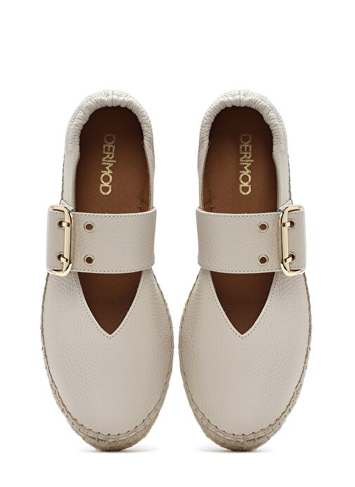 Kadın Krem Tokalı Deri Espadril 25SFD4570FT - Görsel 8