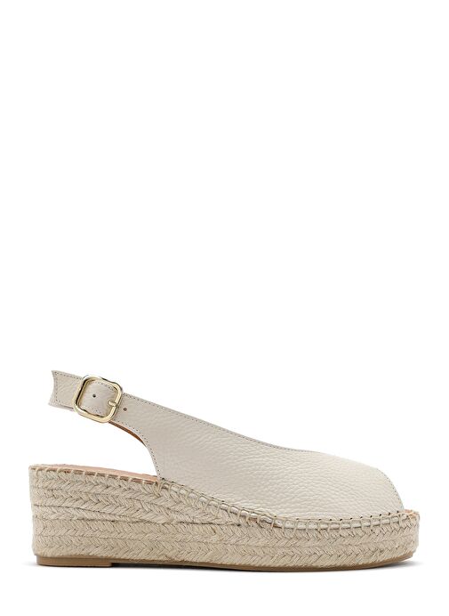 Kadın Krem Bilekten Tokalı Dolgu Topuklu Deri Espadril Sandalet 25SFD45766F - Görsel 2