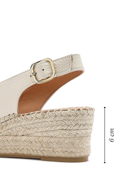 Kadın Krem Bilekten Tokalı Dolgu Topuklu Deri Espadril Sandalet 25SFD45766F - Görsel 3