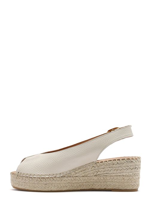 Kadın Krem Bilekten Tokalı Dolgu Topuklu Deri Espadril Sandalet 25SFD45766F - Görsel 4