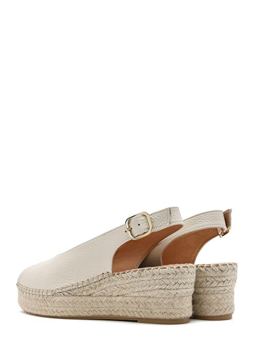 Kadın Krem Bilekten Tokalı Dolgu Topuklu Deri Espadril Sandalet 25SFD45766F - Görsel 7