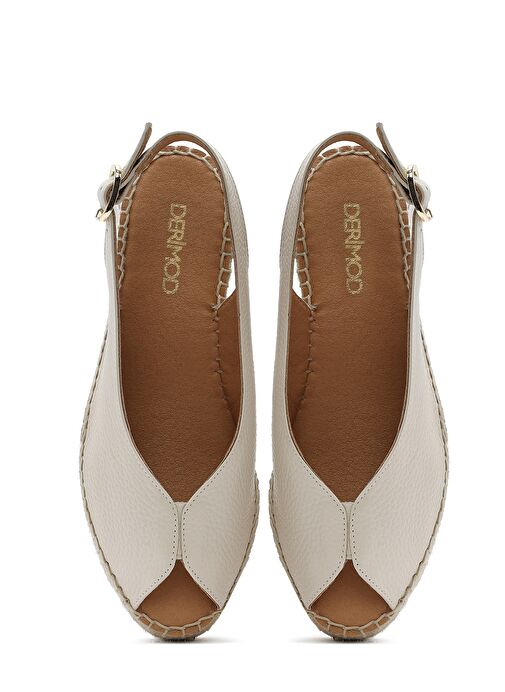 Kadın Krem Bilekten Tokalı Dolgu Topuklu Deri Espadril Sandalet 25SFD45766F - Görsel 9