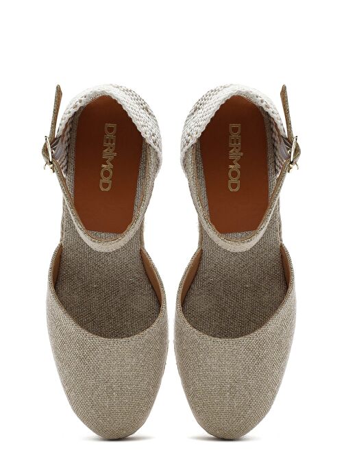 Kadın Bej Bilekten Tokalı Dolgu Topuklu Kumaş Espadril Sandalet 25SFD45756F - Görsel 9