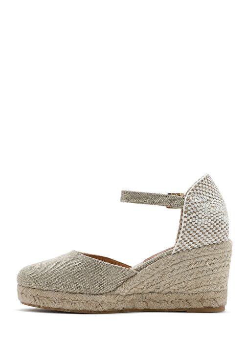 Kadın Bej Bilekten Tokalı Dolgu Topuklu Kumaş Espadril Sandalet 25SFD45756F - Görsel 4