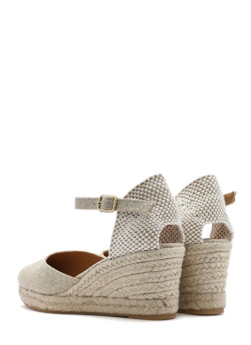 Kadın Bej Bilekten Tokalı Dolgu Topuklu Kumaş Espadril Sandalet 25SFD45756F - Görsel 7