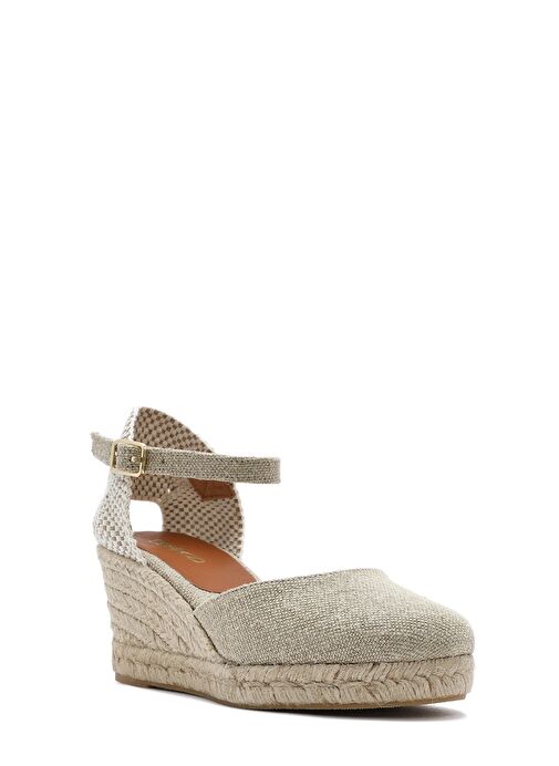 Kadın Bej Bilekten Tokalı Dolgu Topuklu Kumaş Espadril Sandalet 25SFD45756F - Görsel 8