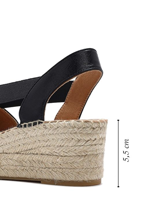 Kadın Siyah Dolgu Topuklu Deri Espadril Sandalet 25SFD457732 - Görsel 3