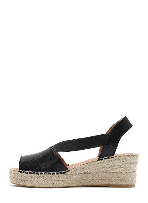 Kadın Siyah Dolgu Topuklu Deri Espadril Sandalet 25SFD457732 - Görsel 4
