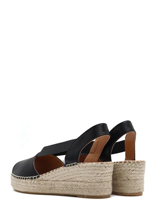 Kadın Siyah Dolgu Topuklu Deri Espadril Sandalet 25SFD457732 - Görsel 7