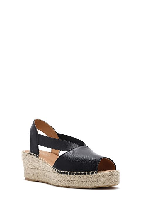 Kadın Siyah Dolgu Topuklu Deri Espadril Sandalet 25SFD457732 - Görsel 8