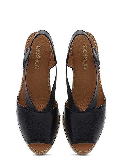 Kadın Siyah Dolgu Topuklu Deri Espadril Sandalet 25SFD457732 - Görsel 9