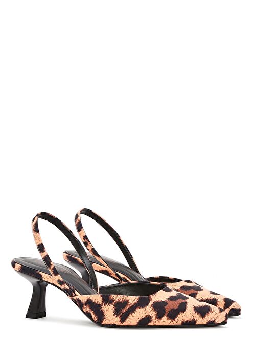Kadın Leopar Arkası Açık Kısa İnce Topuklu Ayakkabı 25SFE40296F - Görsel 4