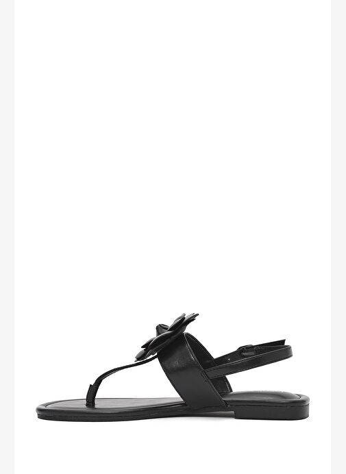 Kadın Siyah Çiçek Detaylı Parmak Arası Sandalet 25SFE401218 - Görsel 3