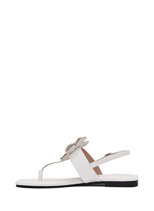 Kadın Krem Çiçek Detaylı Parmak Arası Sandalet 25SFE401218 - Görsel 3