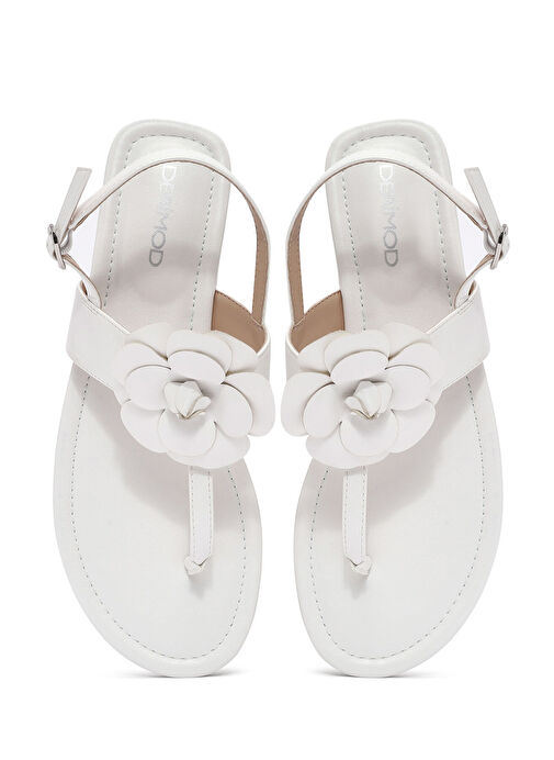 Kadın Krem Çiçek Detaylı Parmak Arası Sandalet 25SFE401218 - Görsel 8
