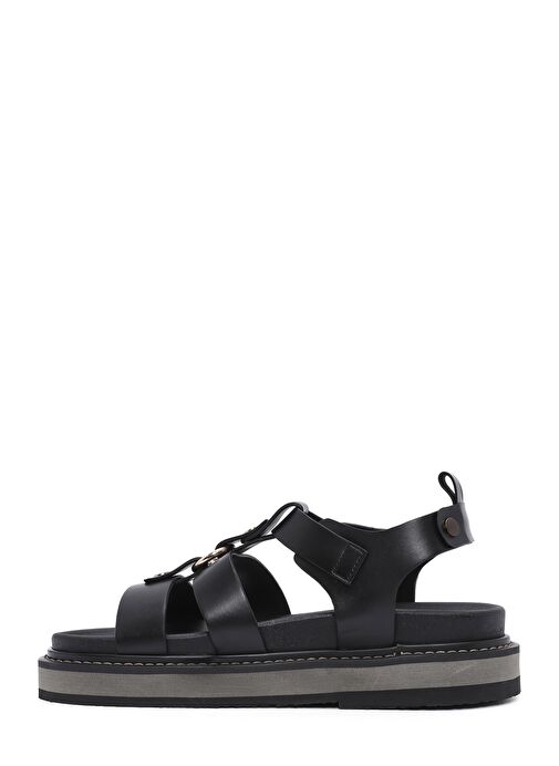 Kadın Siyah Bilekten Bağlamalı Kalın Tabanlı Sandalet 25SFE401418 - Görsel 3