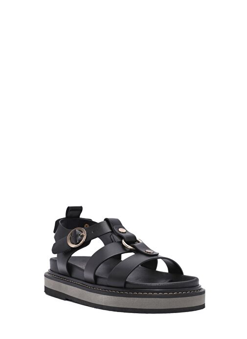 Kadın Siyah Bilekten Bağlamalı Kalın Tabanlı Sandalet 25SFE401418 - Görsel 7