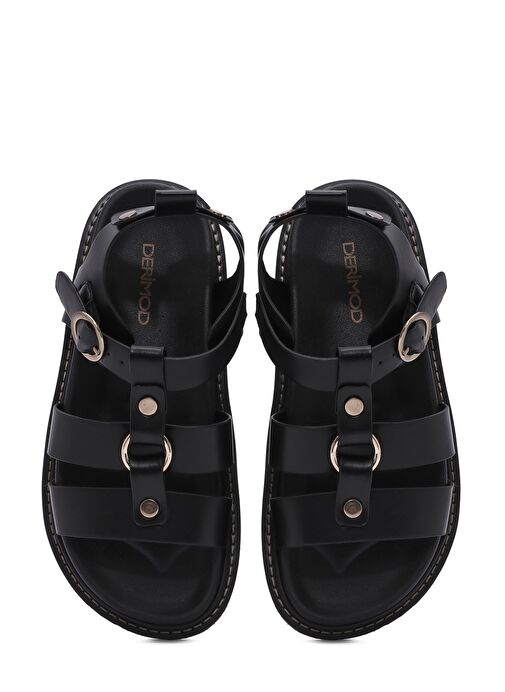 Kadın Siyah Bilekten Bağlamalı Kalın Tabanlı Sandalet 25SFE401418 - Görsel 8